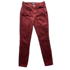 Paige Hoxton Ankle Petite Corduroy Pants Petite Burgundy Red‎ Sz 25 Fits 24.5"